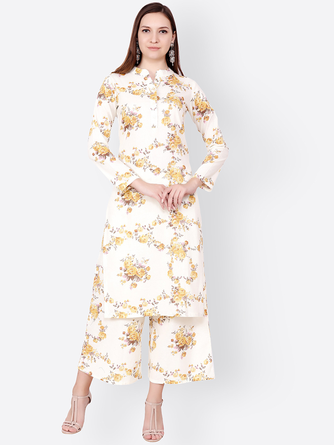 

SCORPIUS Women Off-White & Mustard Printed Kurti with Palazzos