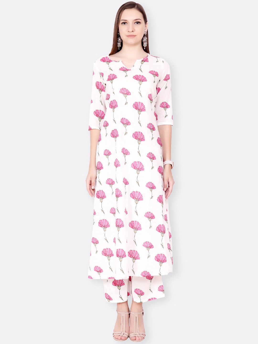 

SCORPIUS Women Off-White Floral Print A-Line Kurta