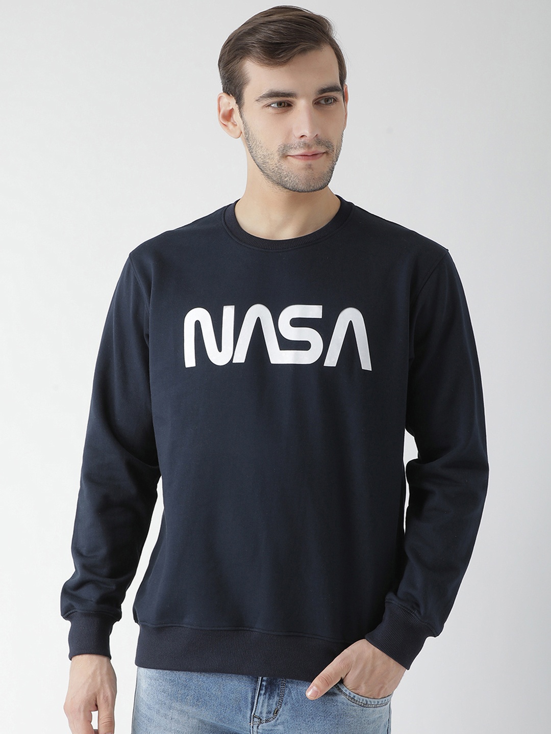 GRIFFEL Men Navy Blue & Navy Blue Printed Sweatshirt