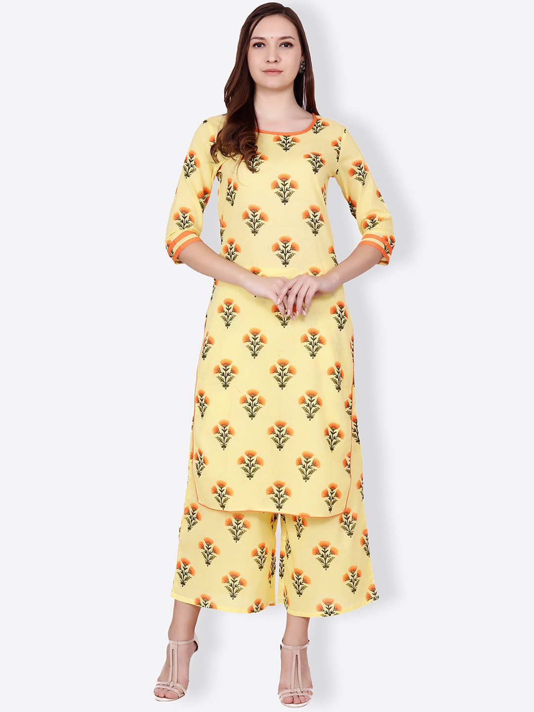 

SCORPIUS Women Yellow Printed Straight Kurta