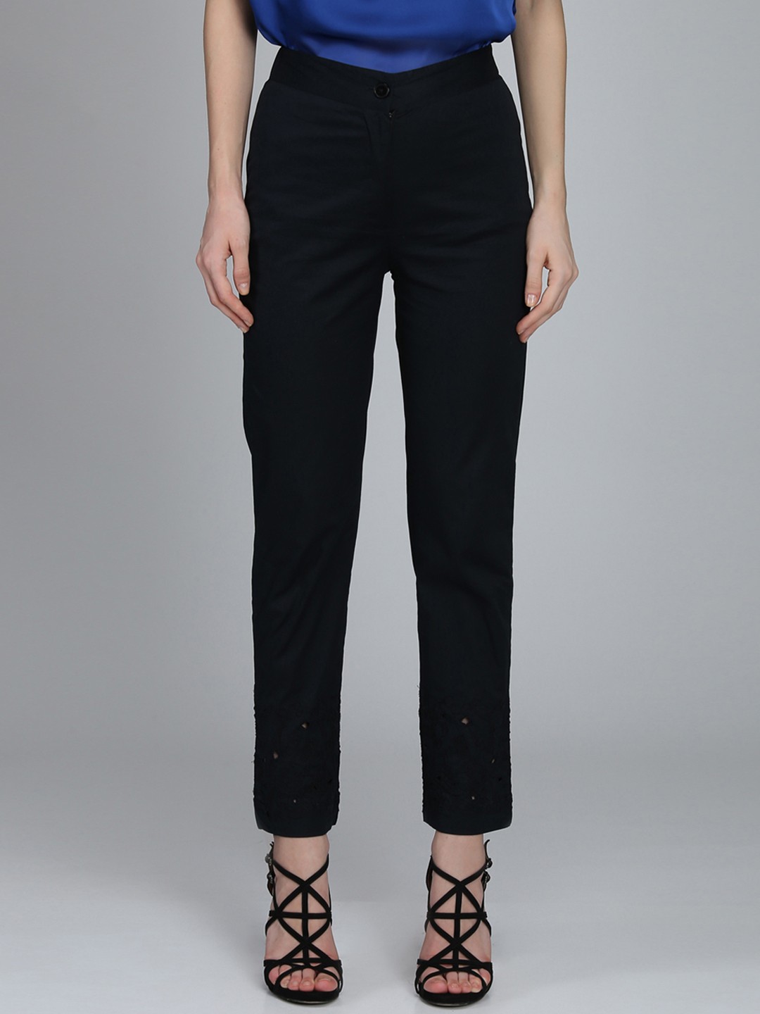 

NIZA Women Navy Blue Regular Fit Solid Cigarette Trousers