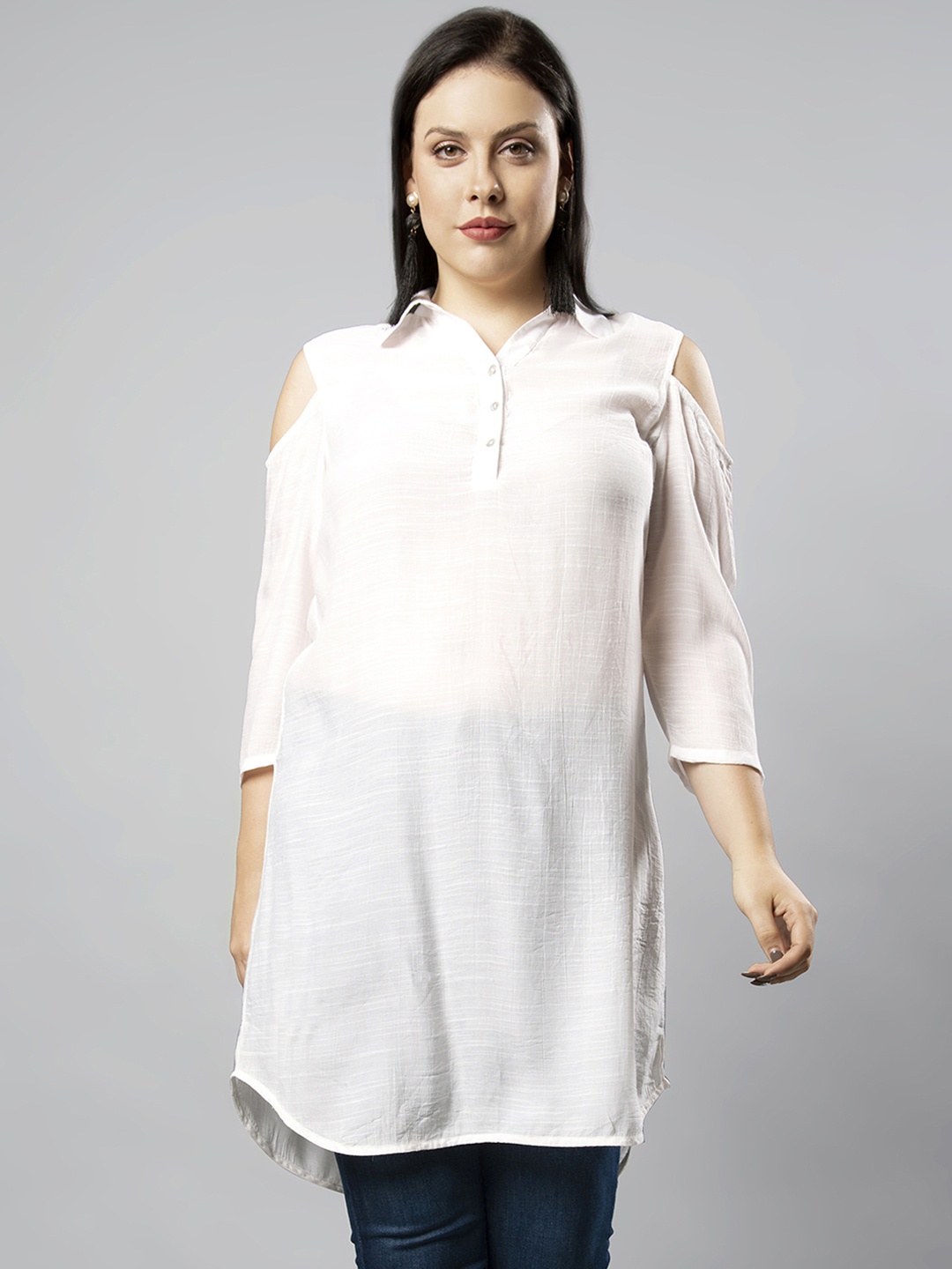 

FabAlley Curve Plus Size Women White Solid Longline Top
