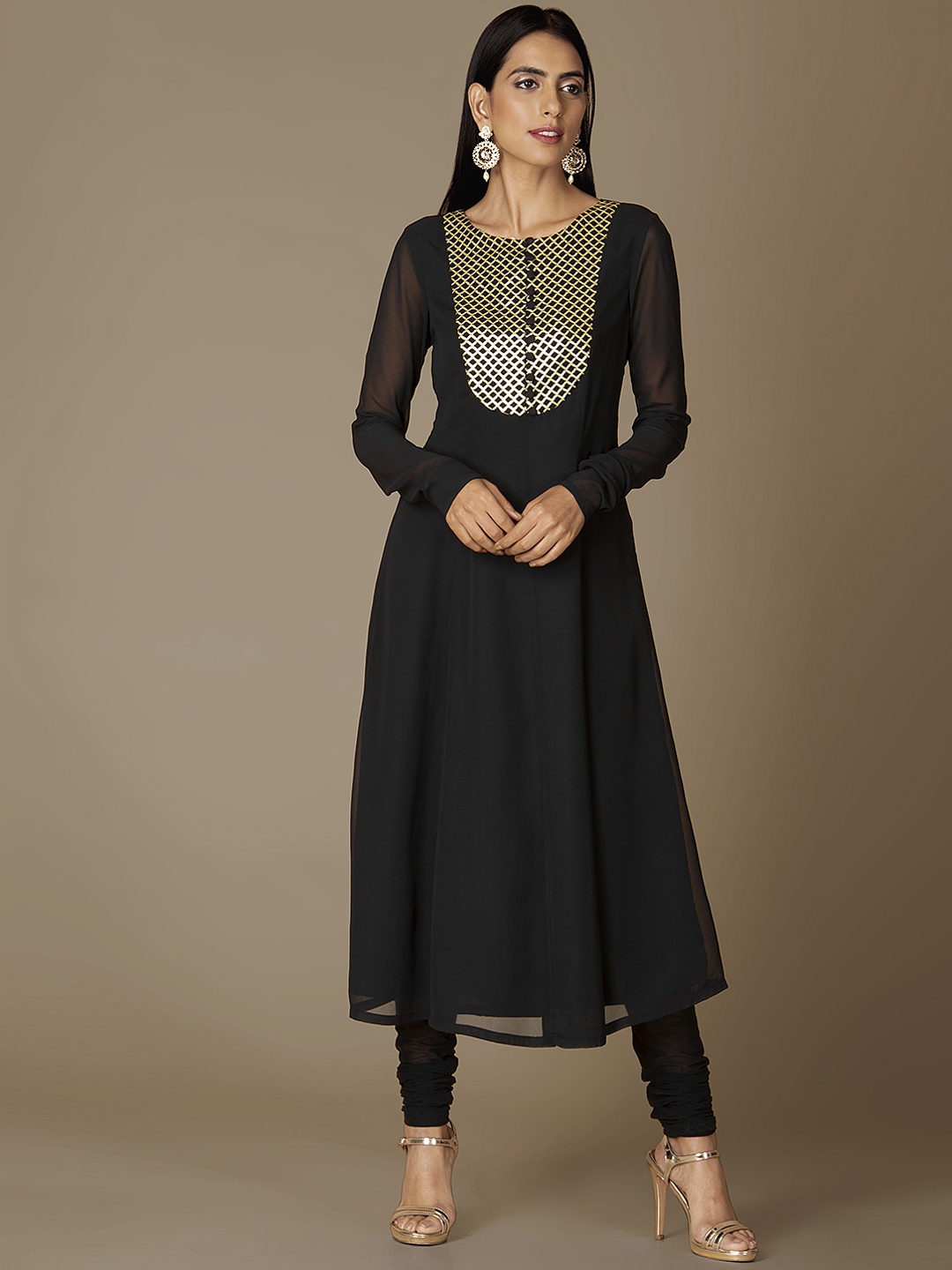 

INDYA Women Black Solid Anarkali Kurta