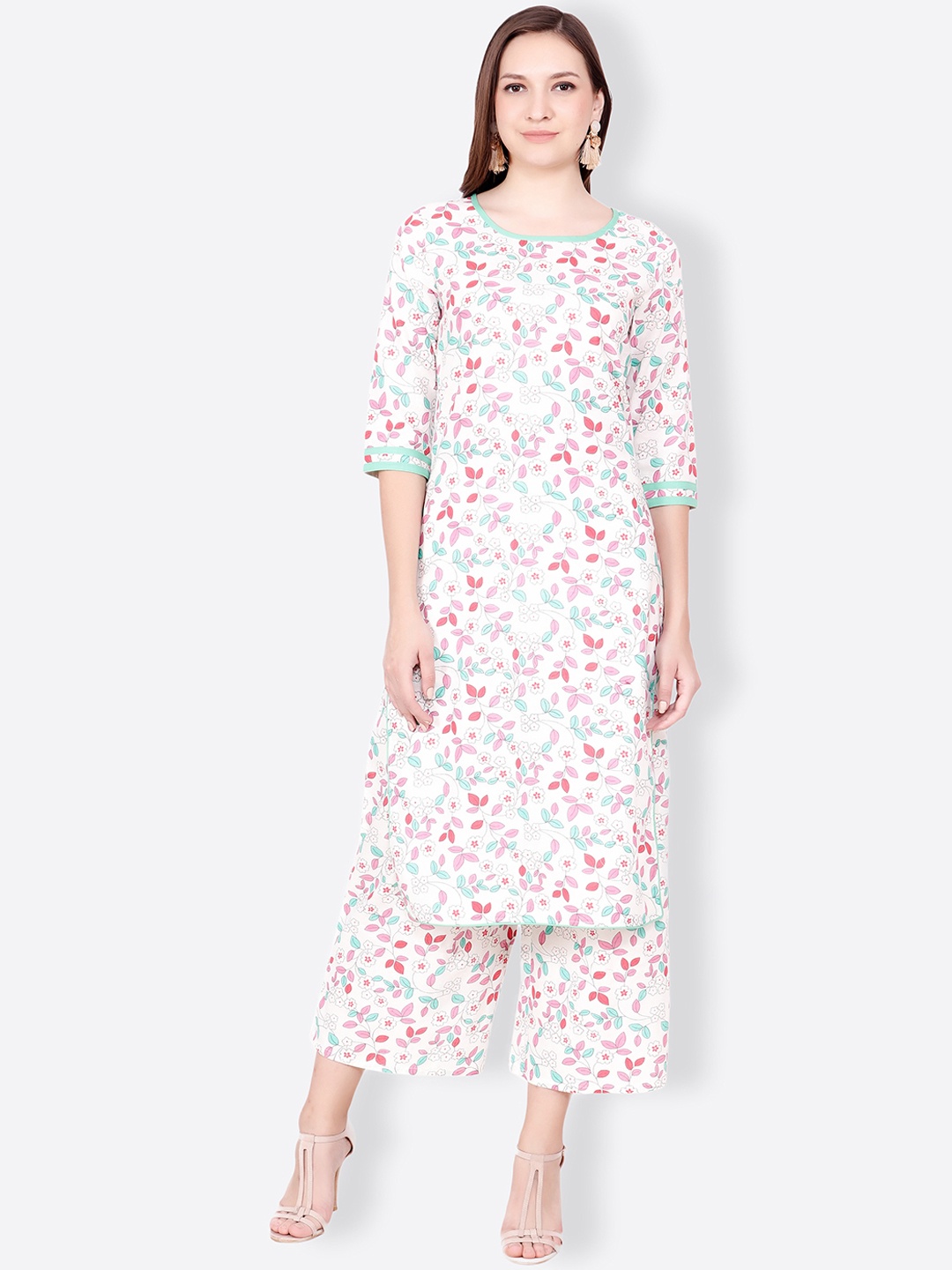 

SCORPIUS Women Off-White Floral Print Straight Kurta