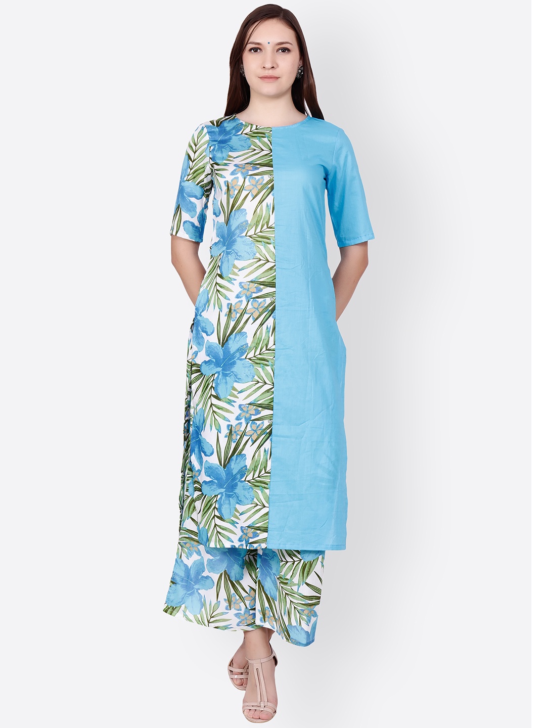 

SCORPIUS Women Blue Floral Print Straight Kurta