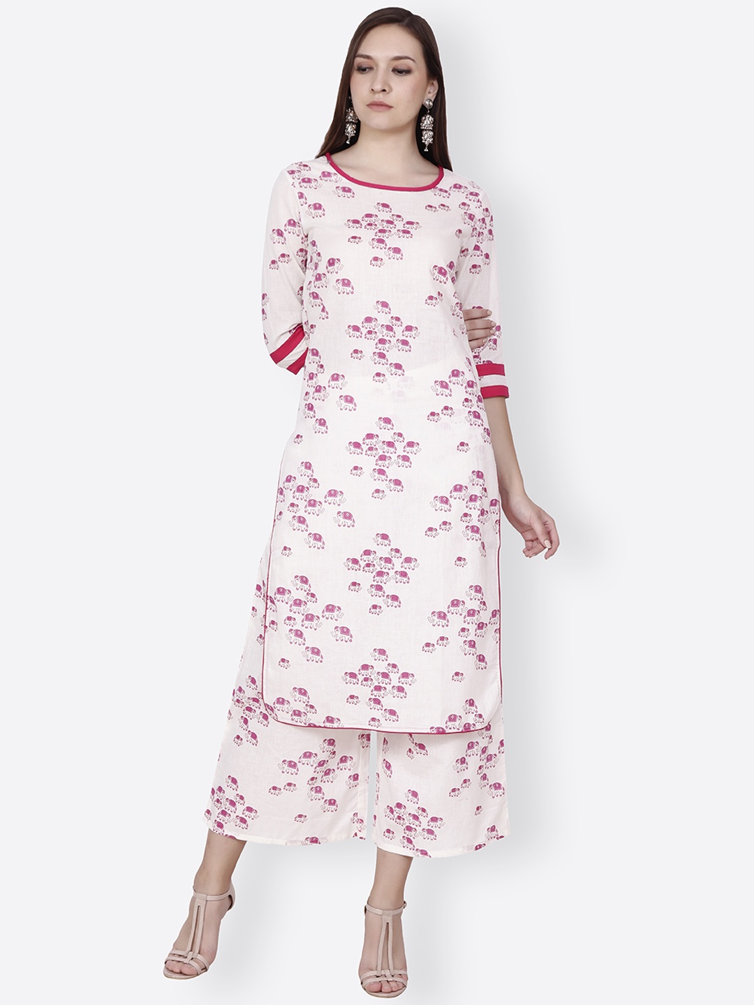SCORPIUS Women Off-White Printed Straight Kurta