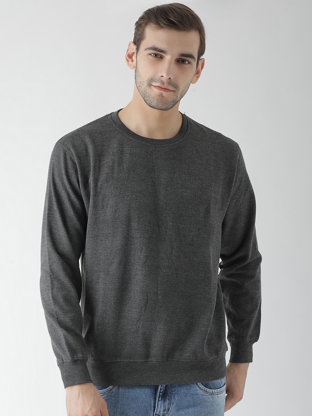 

GRIFFEL Men Charcoal Grey Solid Sweatshirt