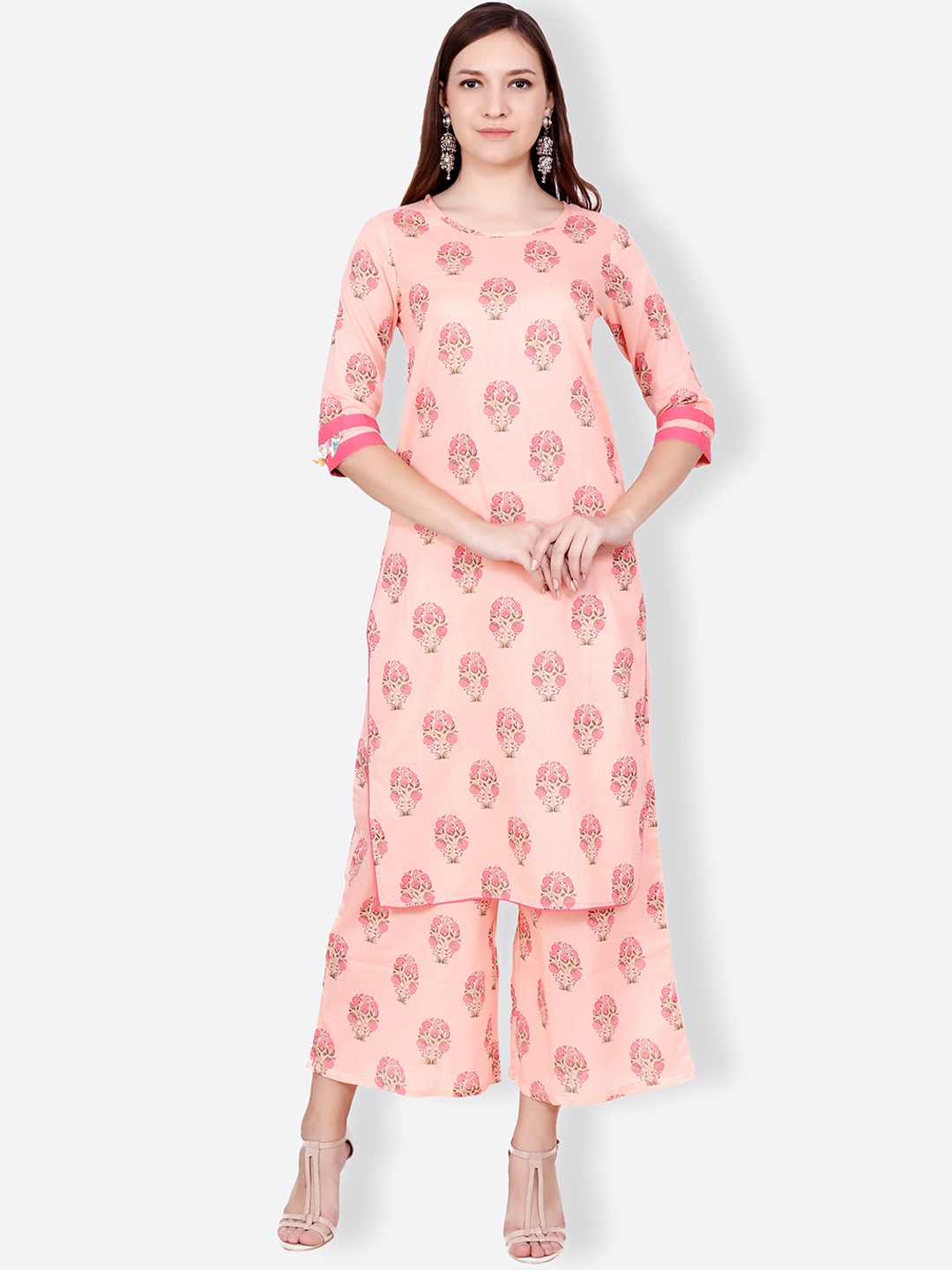 

SCORPIUS Women Peach-Coloured Printed Kurti with Palazzos
