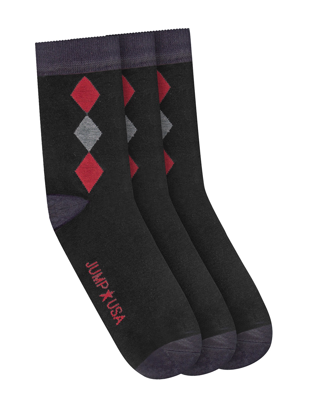 

JUMP USA Men Pack of 3 Patterned Calf Length socks, Black