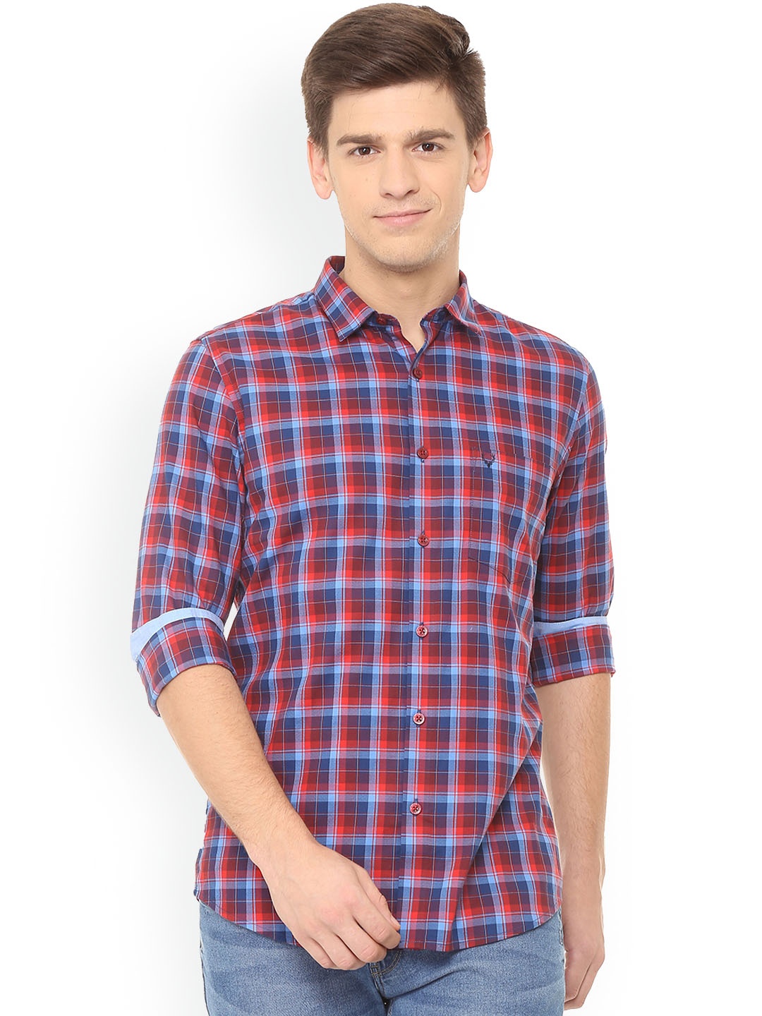

Allen Solly Men Blue & Red Slim Fit Checked Casual Shirt