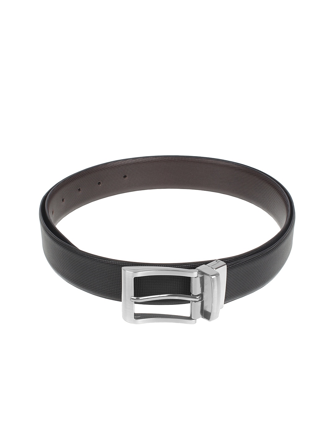 

amicraft Men Black & Brown Leather Reversible Textured Belt ACMBOX