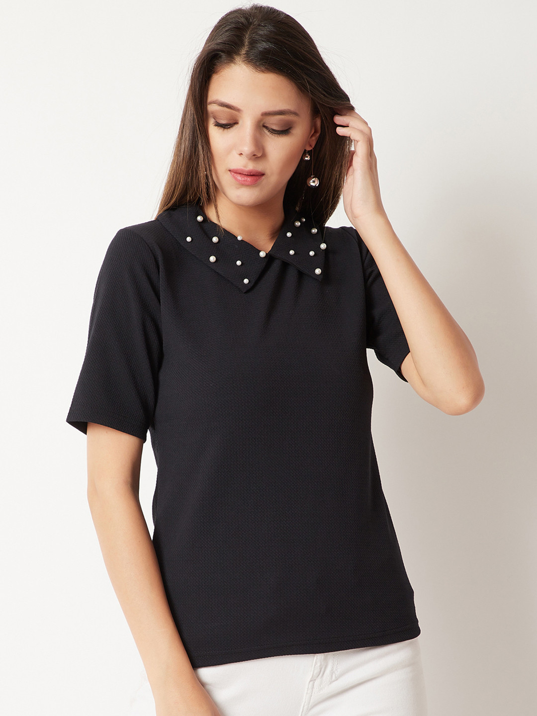 

Miss Chase Women Black Embellished Shirt Style Top
