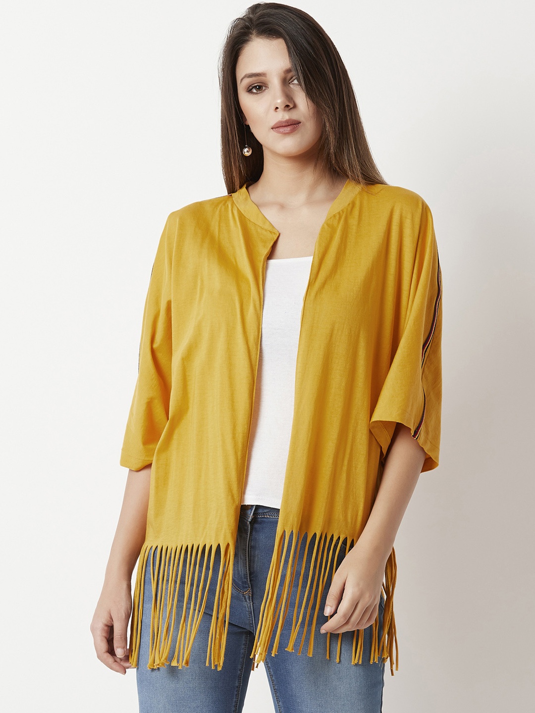 

Miss Chase Mustard Solid Open Front Shrug