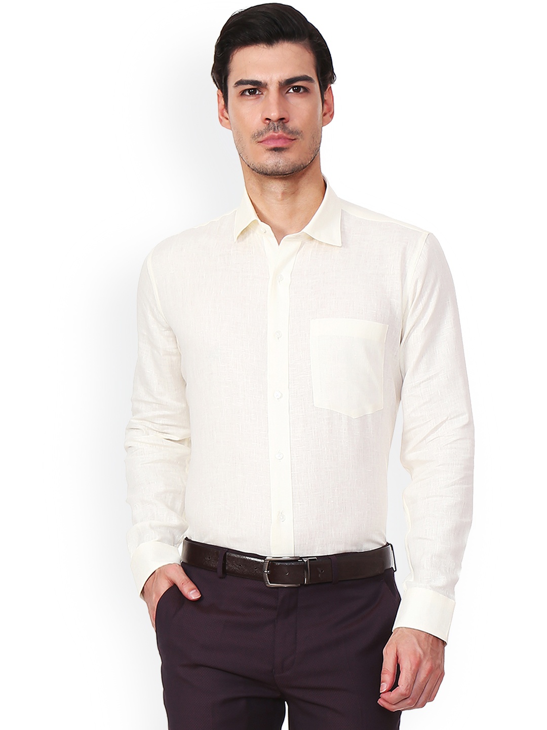 

Van Heusen Men White Slim Fit Self Design Linen Formal Shirt