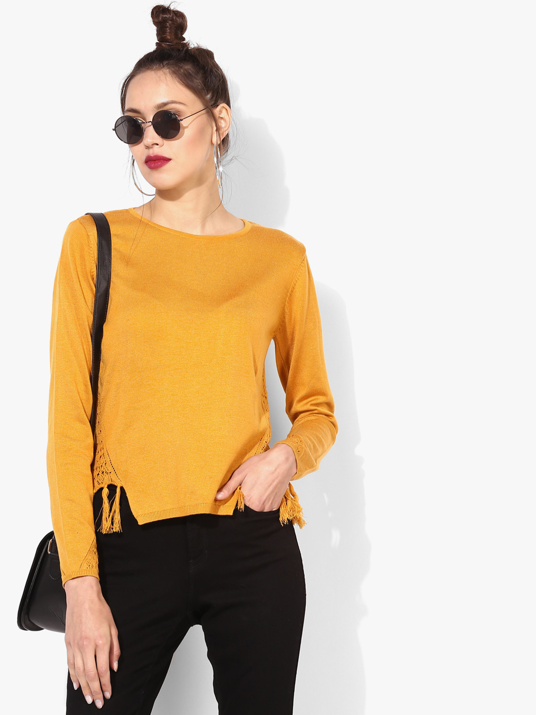 

Madame Women Mustard Yellow Solid Pullover