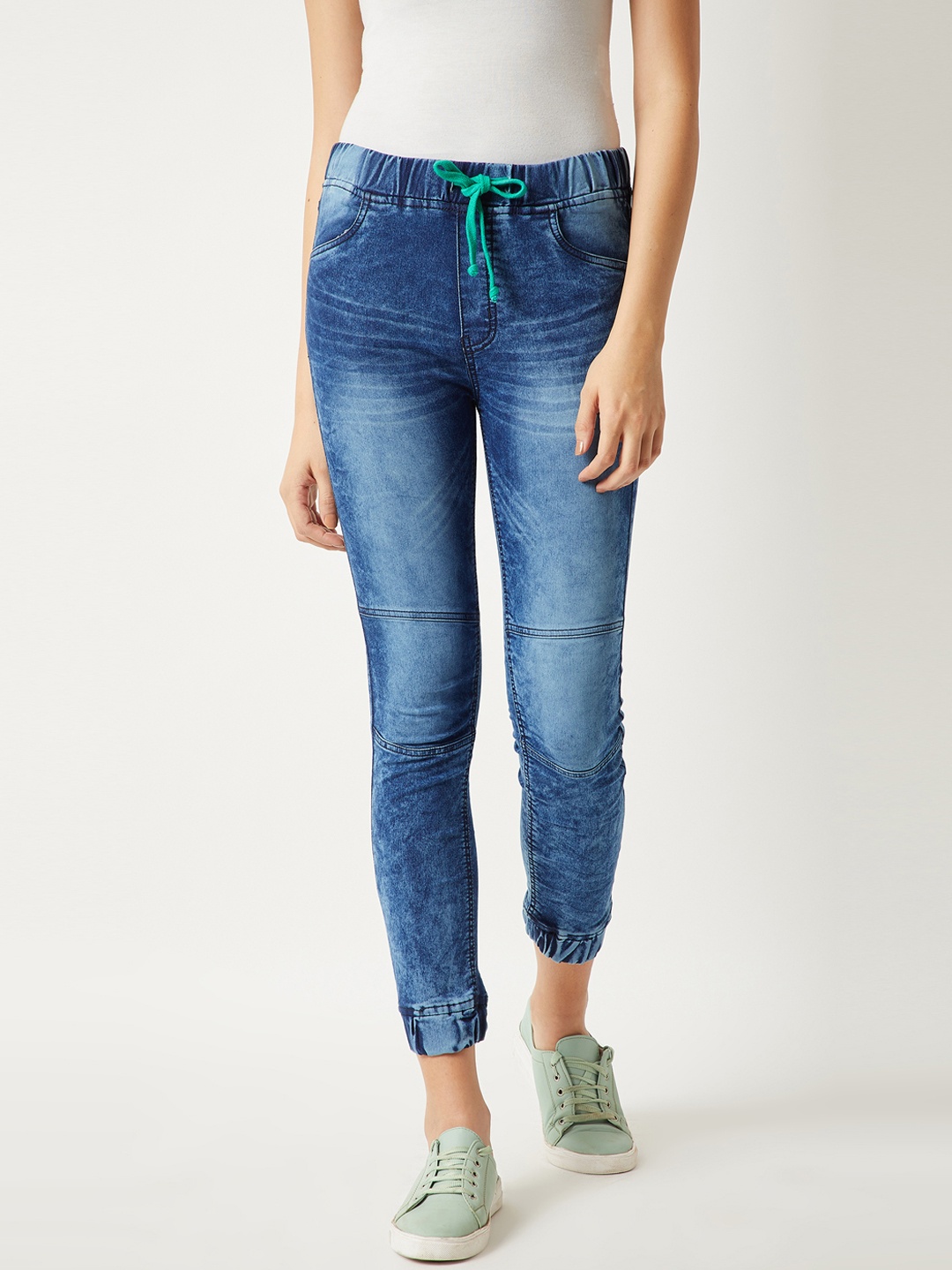 Miss Chase Women Blue Regular Fit Faded Joggers