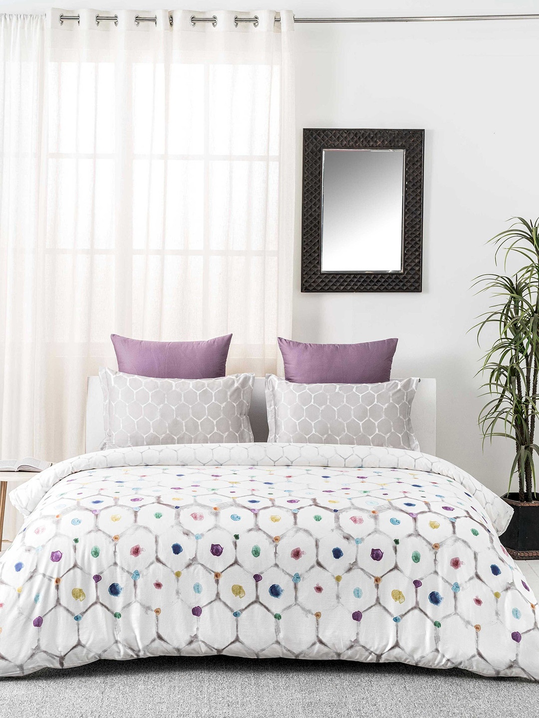 

DDecor Multicoloured Geometric Flat 130 TC Cotton 1 Single Bedsheet with 1 Pillow Covers, Multi
