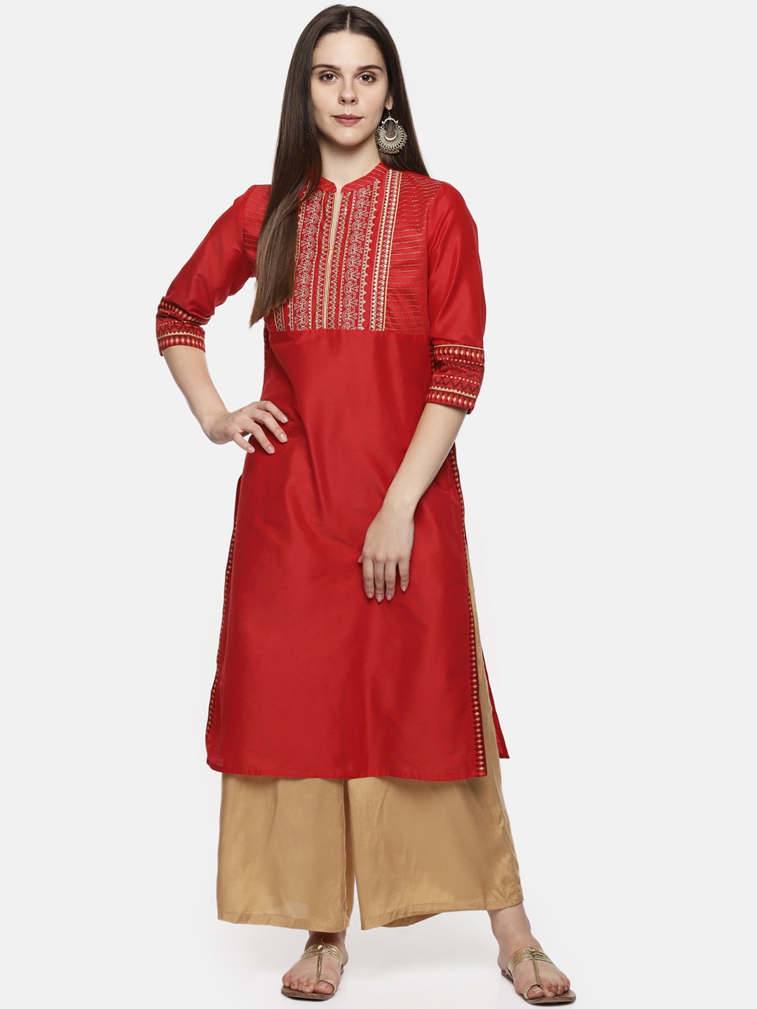 

RANGMANCH BY PANTALOONS Women Red Yoke Design Straight Kurta