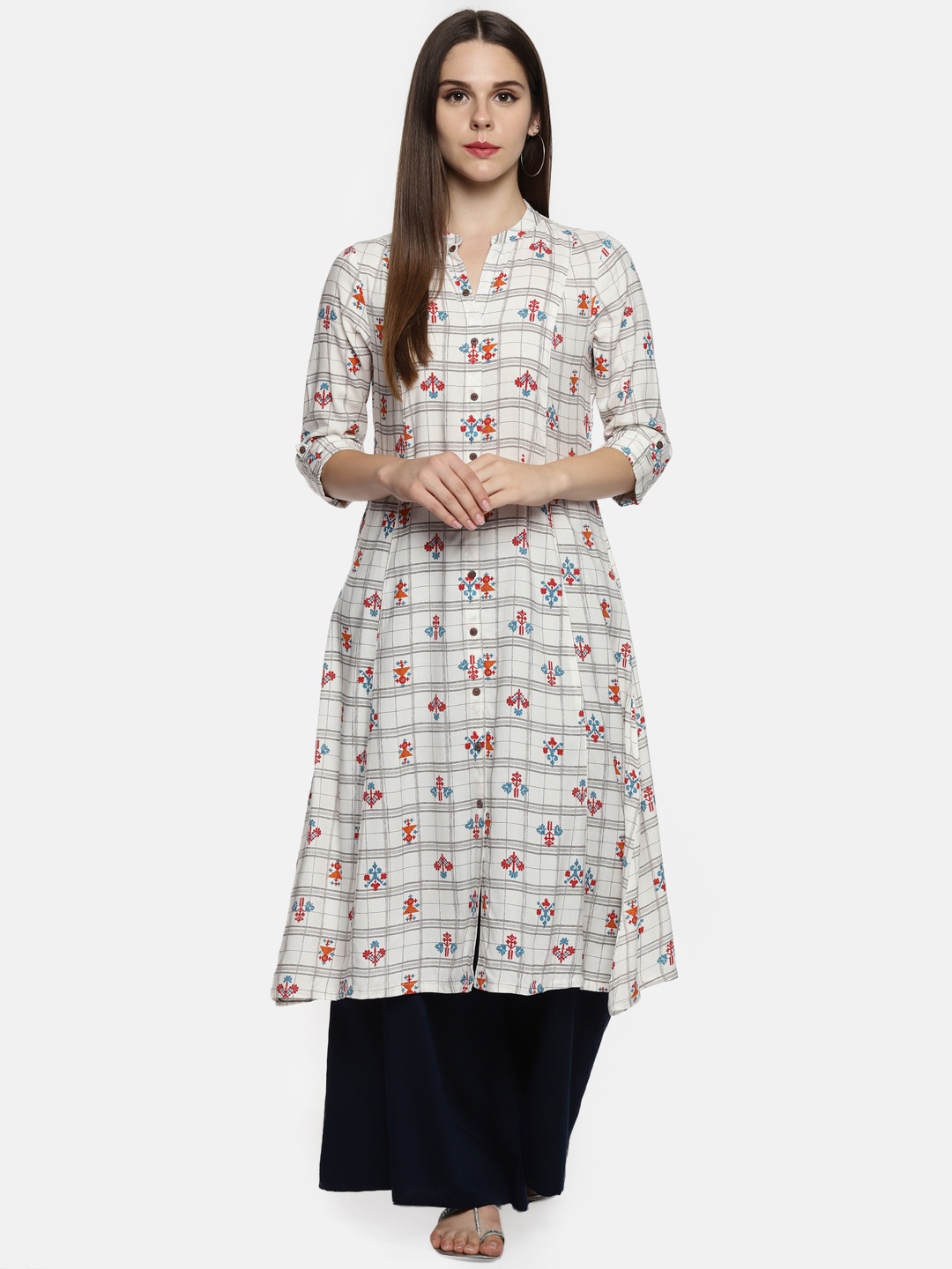 

RANGMANCH BY PANTALOONS Women Off-White & Red Printed A-Line Kurta