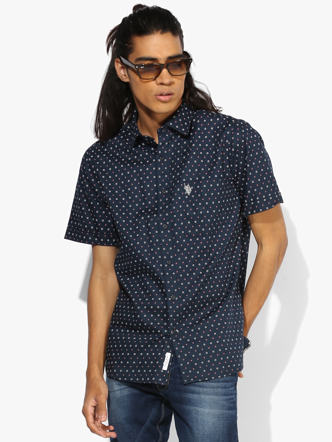 

U.S. Polo Assn. Men Navy Blue Regular Fit Printed Casual Shirt