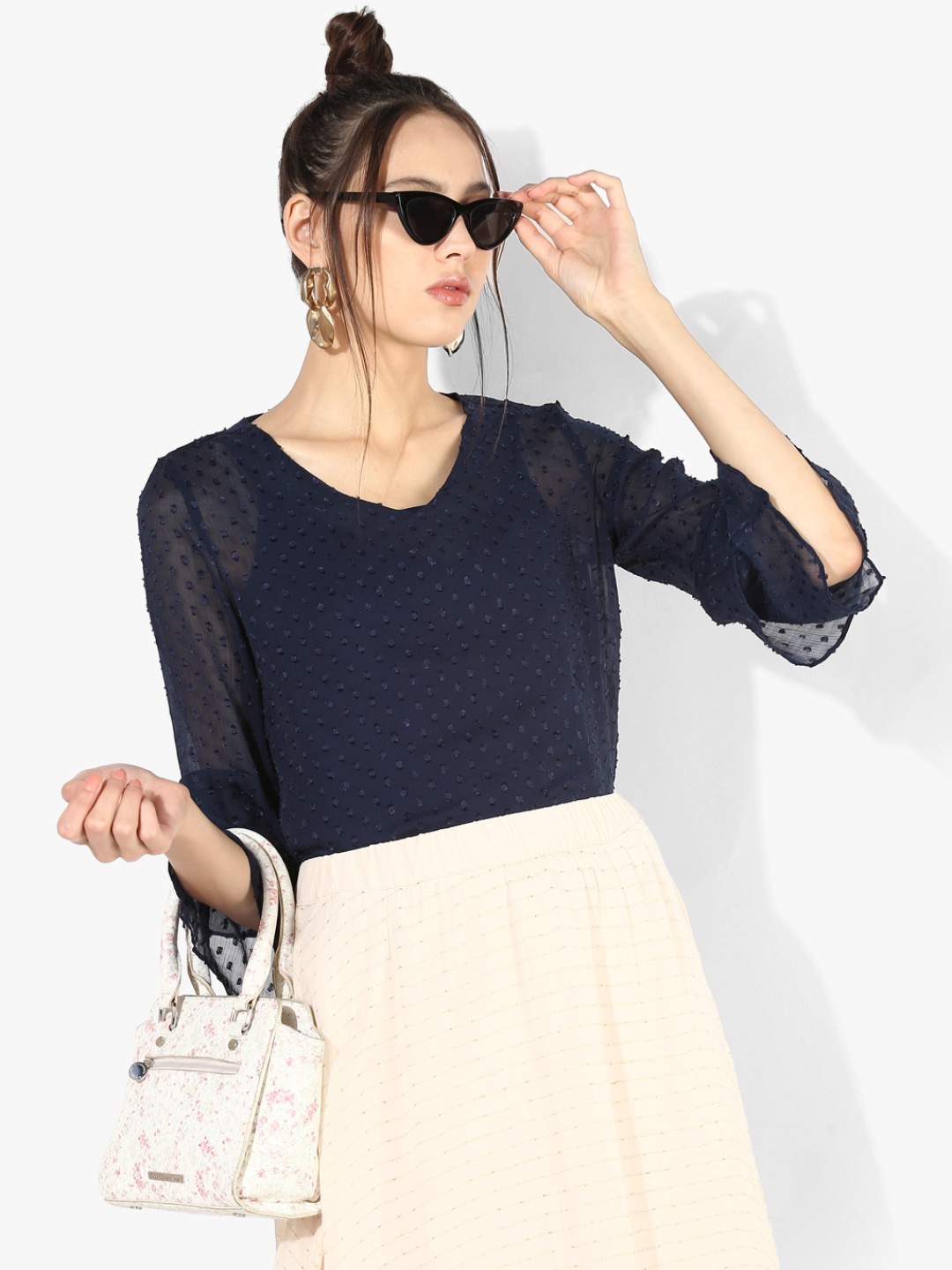 

Van Heusen Women Navy Blue Self Design Top