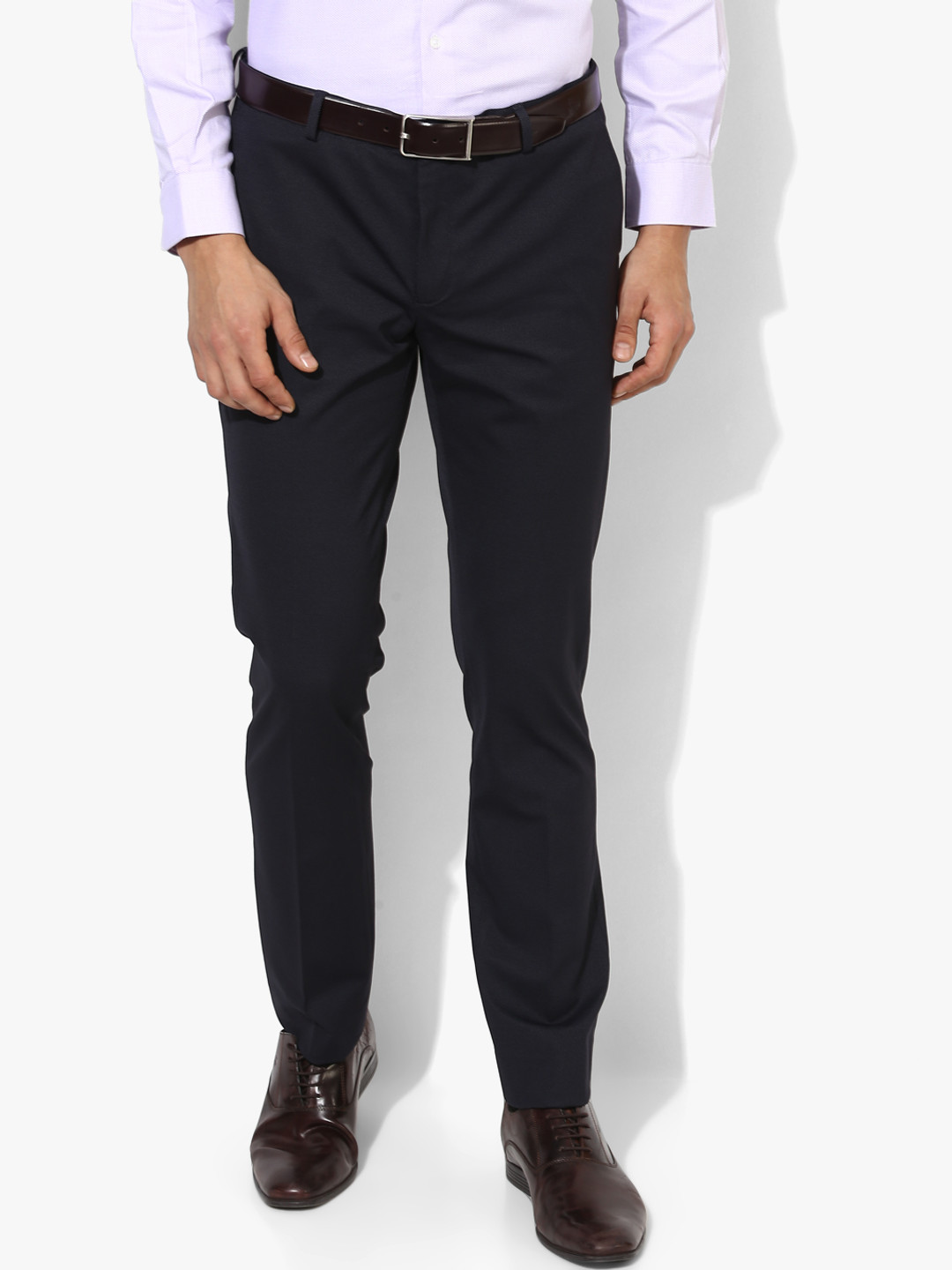 

Navy Blue Self Design B-95 Slim Fit Formal Trouser