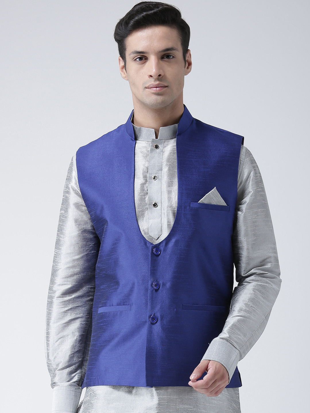 

DEYANN Men Blue Solid Nehru Jacket