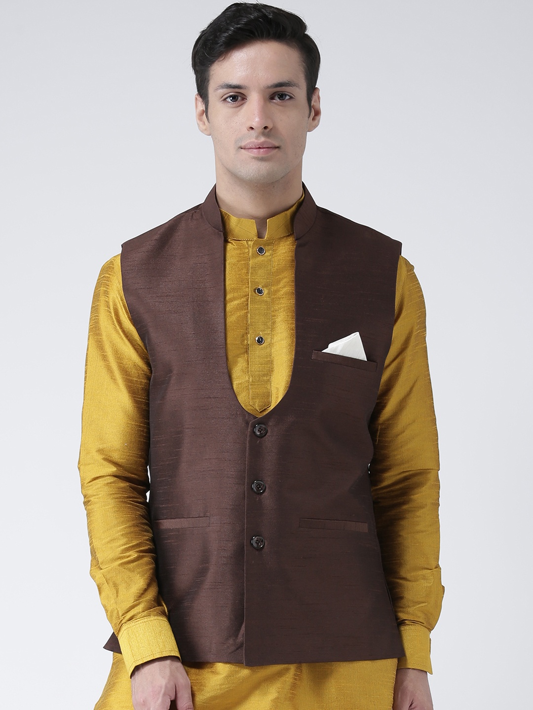 DEYANN Men Brown Woven Nehru Jacket