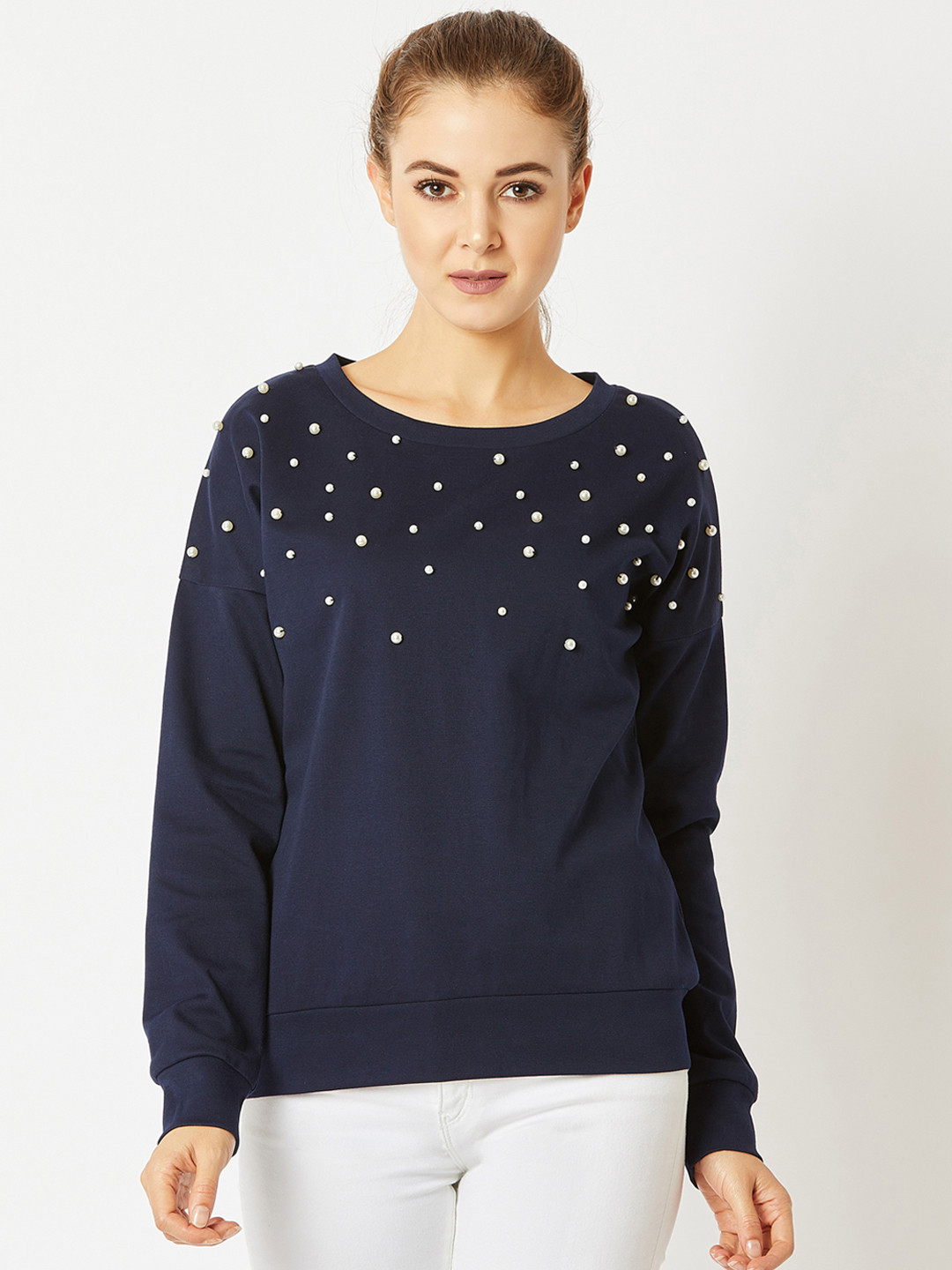 

Miss Chase Women Navy Blue Solid Sweatshirt