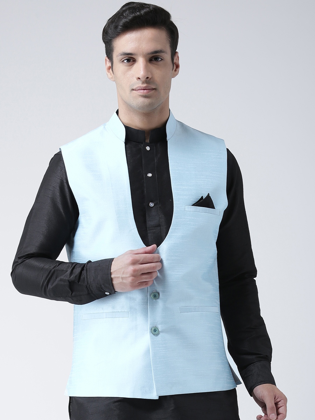 DEYANN Men Turquoise Blue Solid Nehru Jacket