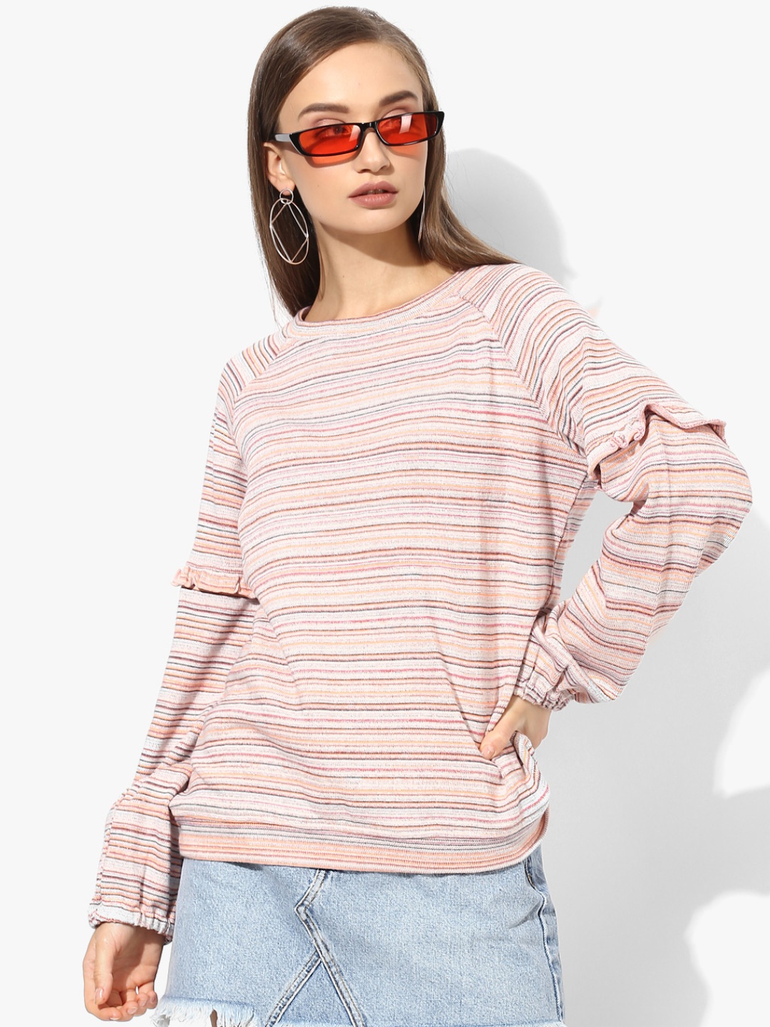 Antheaa Women Pink Striped Sweatshirt