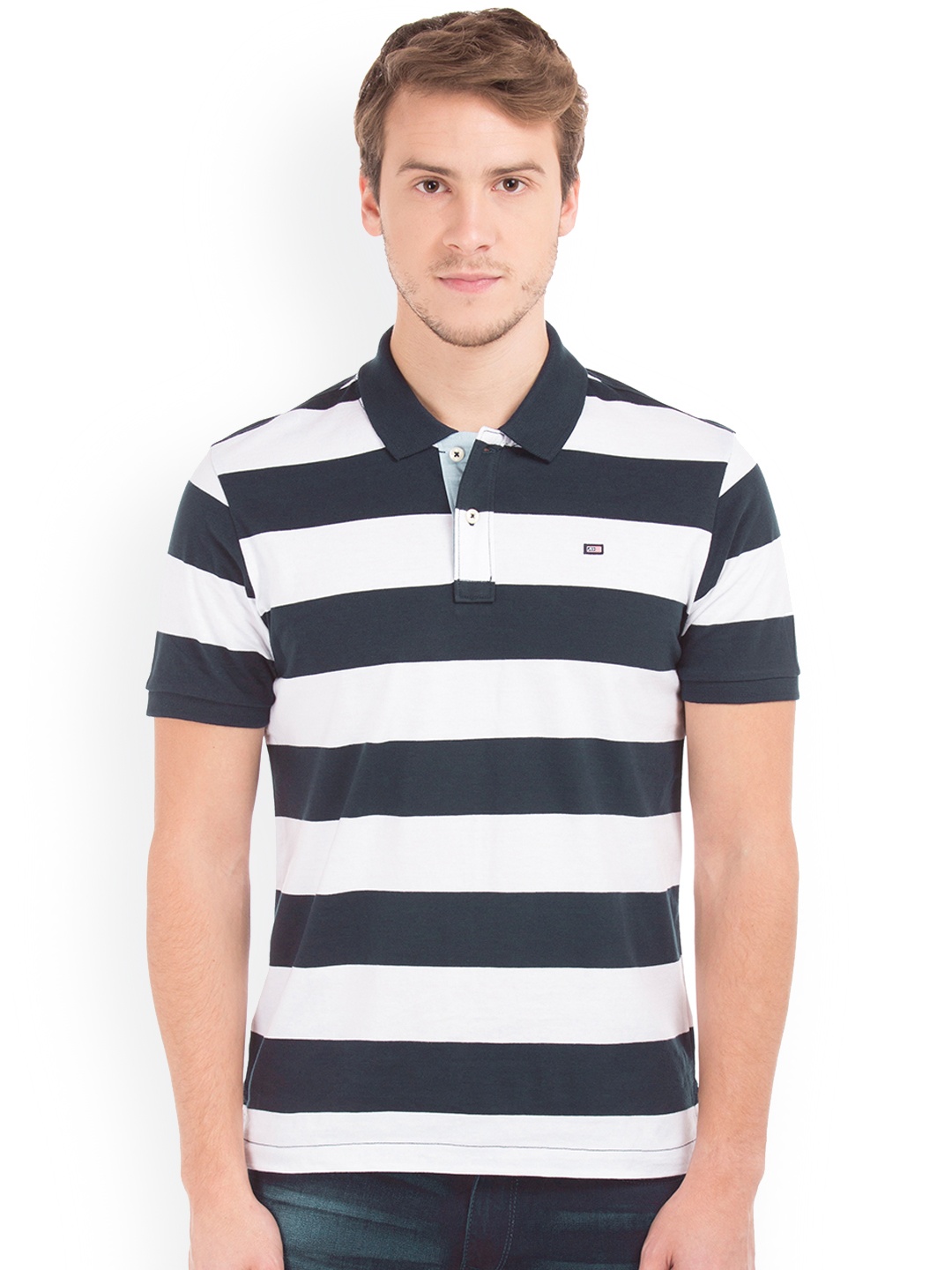 

Arrow Sport Men Blue Striped Polo Collar T-shirt