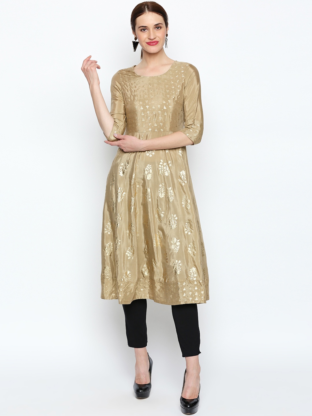 

RANGMANCH BY PANTALOONS Women Beige Printed Anarkali Kurta