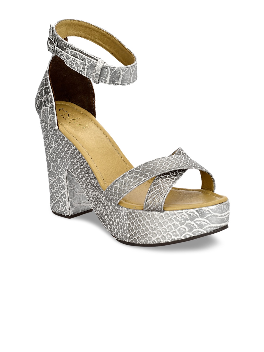 

Eske Women Silver-Toned Leather Printed Heels