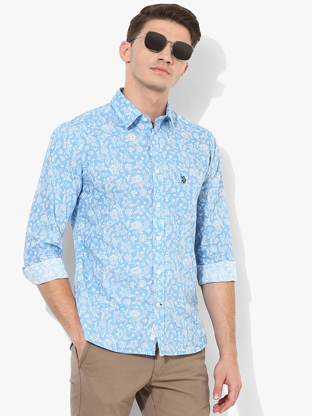 

Blue Printed Regular Fit Casual Shirt