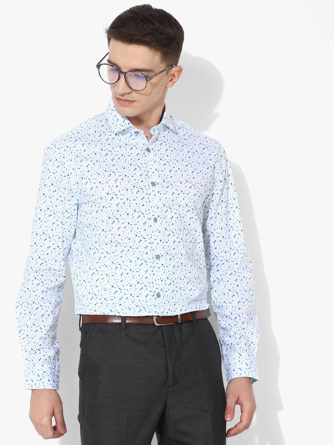

White Printed Slim Fit Casual Shirt