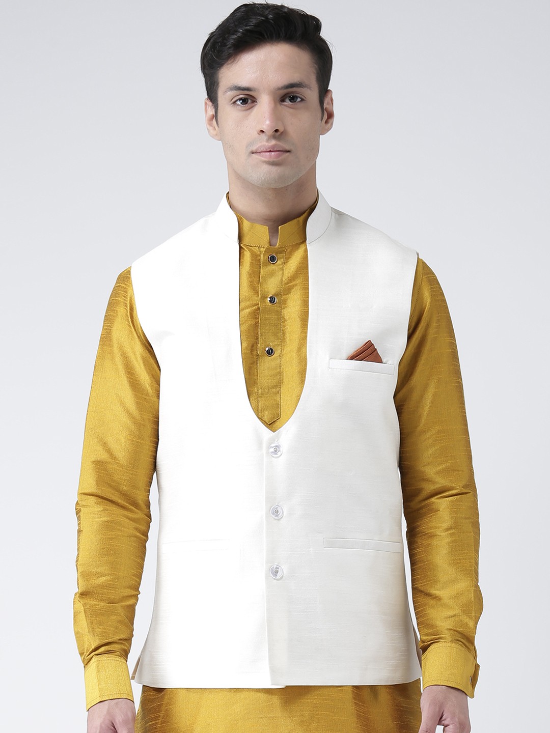 

DEYANN Men Off White Solid Nehru Jacket