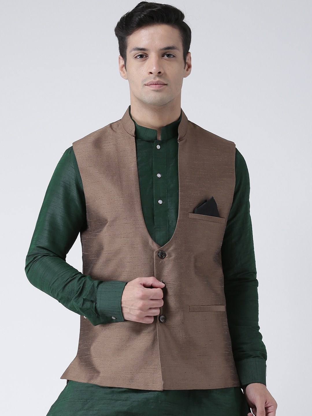 

DEYANN Men Brown Woven Nehru Jacket