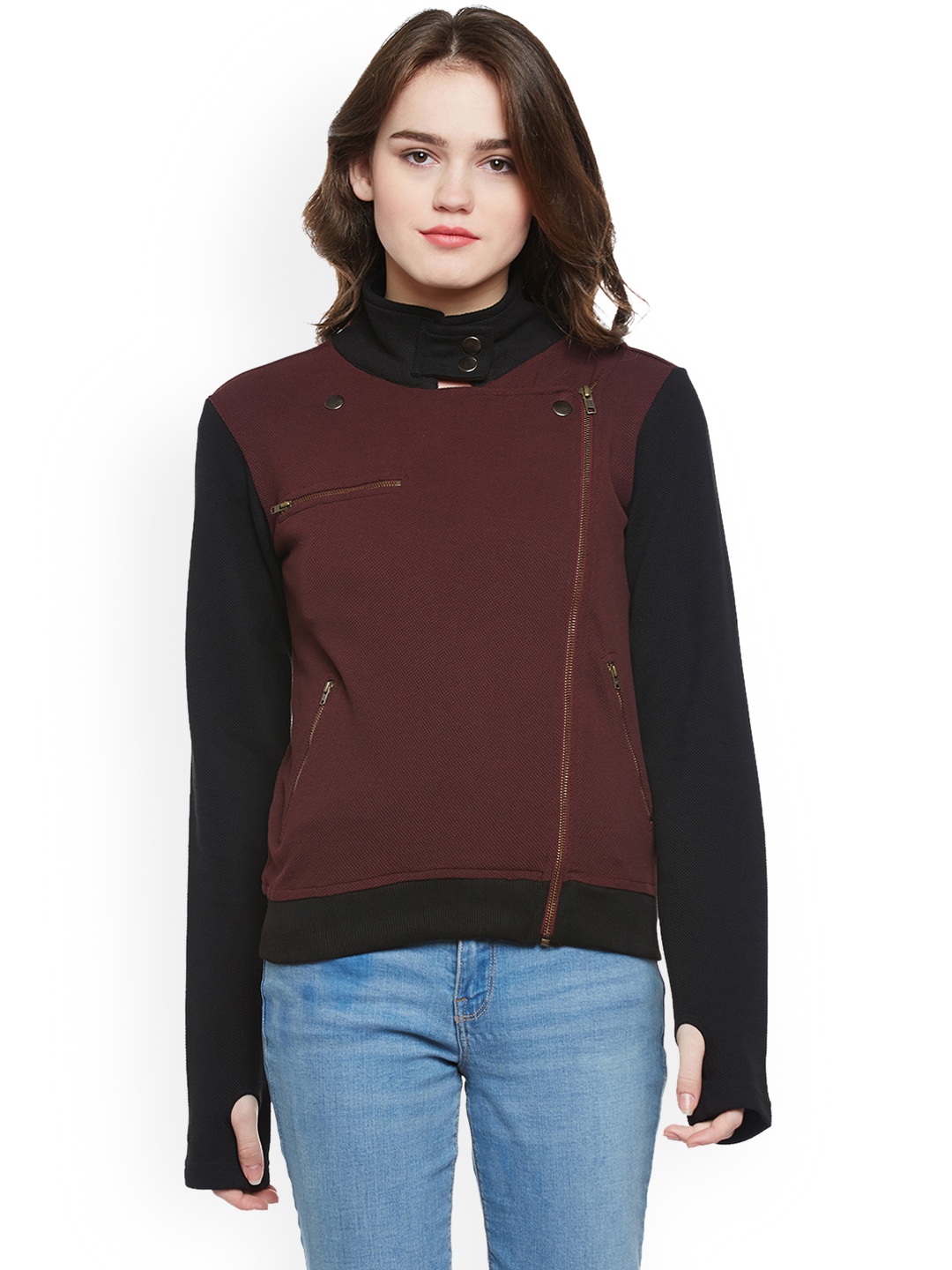 

Hypernation Women Brown & Black Solid Tailored Jacket