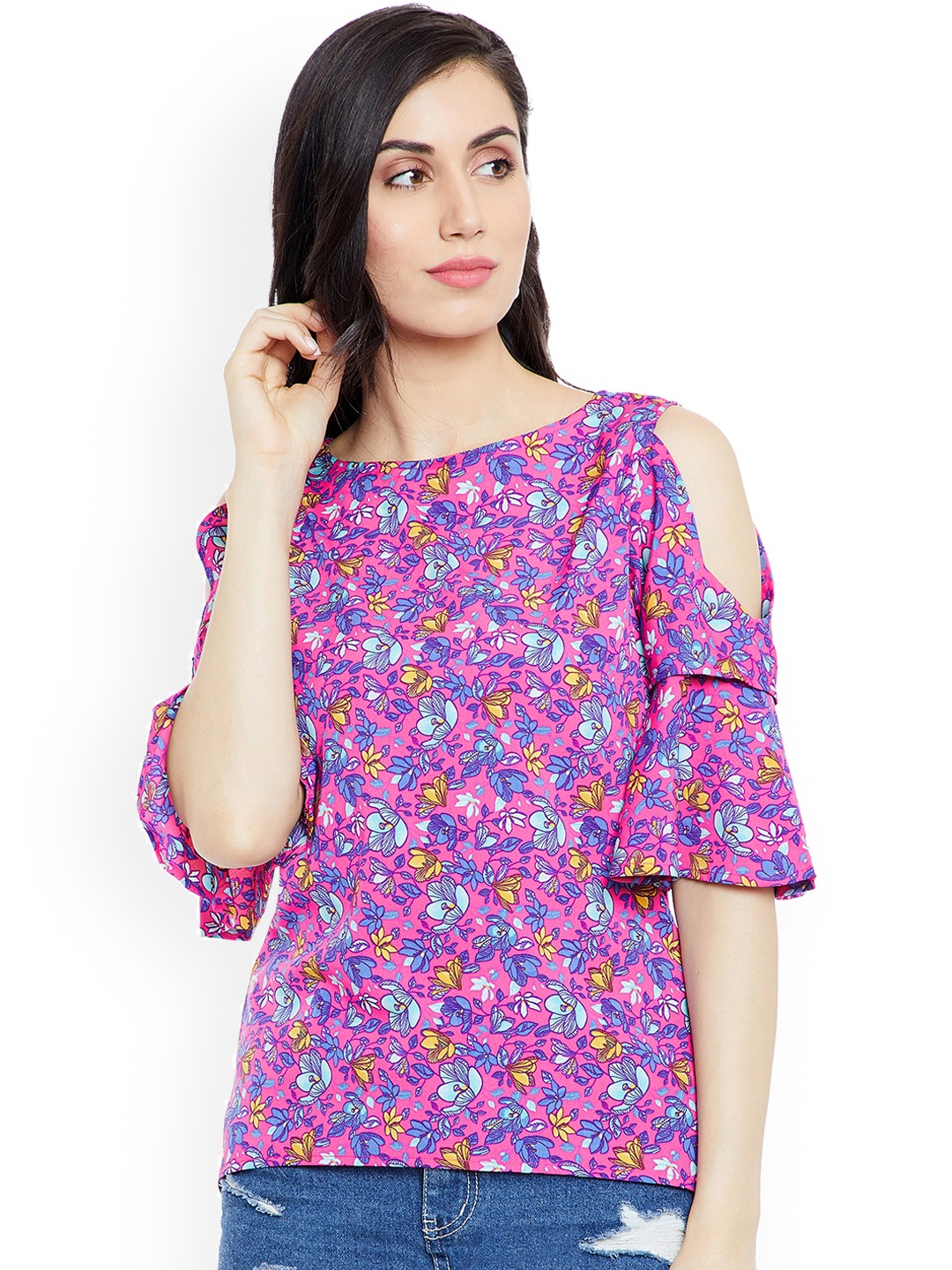 

Toshee Women Multicoloured Printed Cold-Shoulder Sleeves Regular Top, Multi