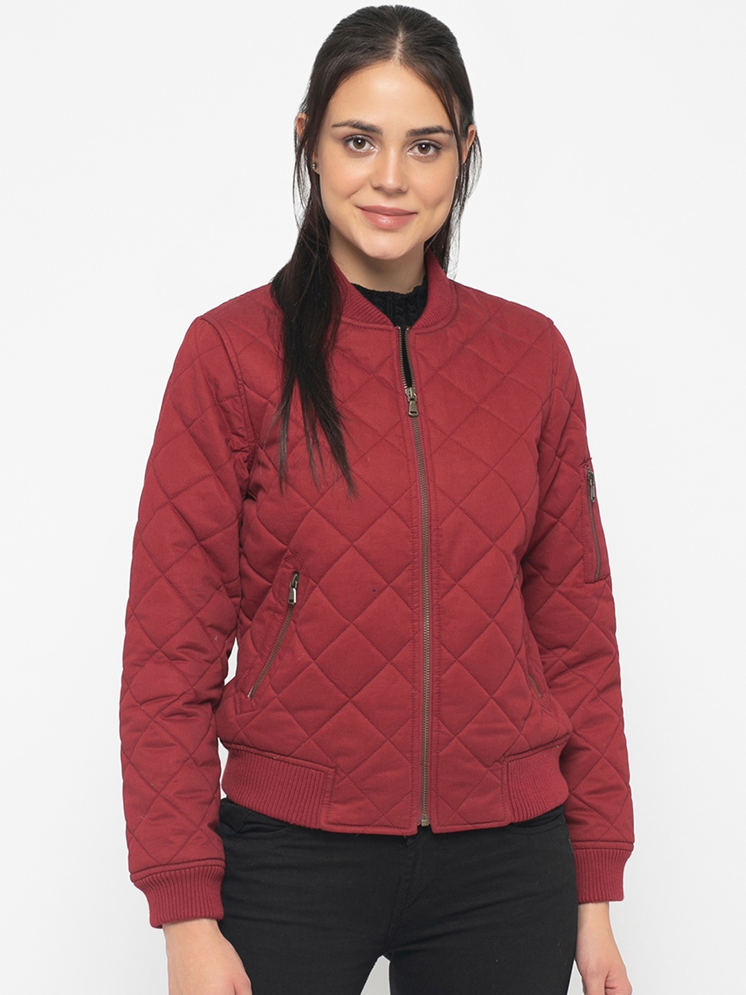 

Gipsy Women Red Solid Quilted Jacket