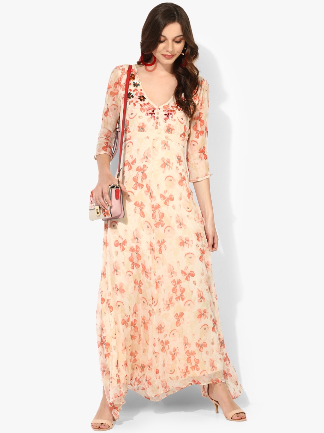 

Peach Coloured Printed Maxi Dress
