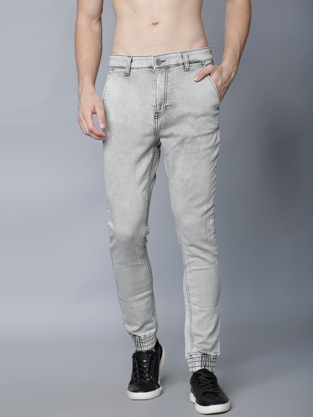 

LOCOMOTIVE Men Grey Jogger Mid-Rise Clean Look Stretchable Jeans