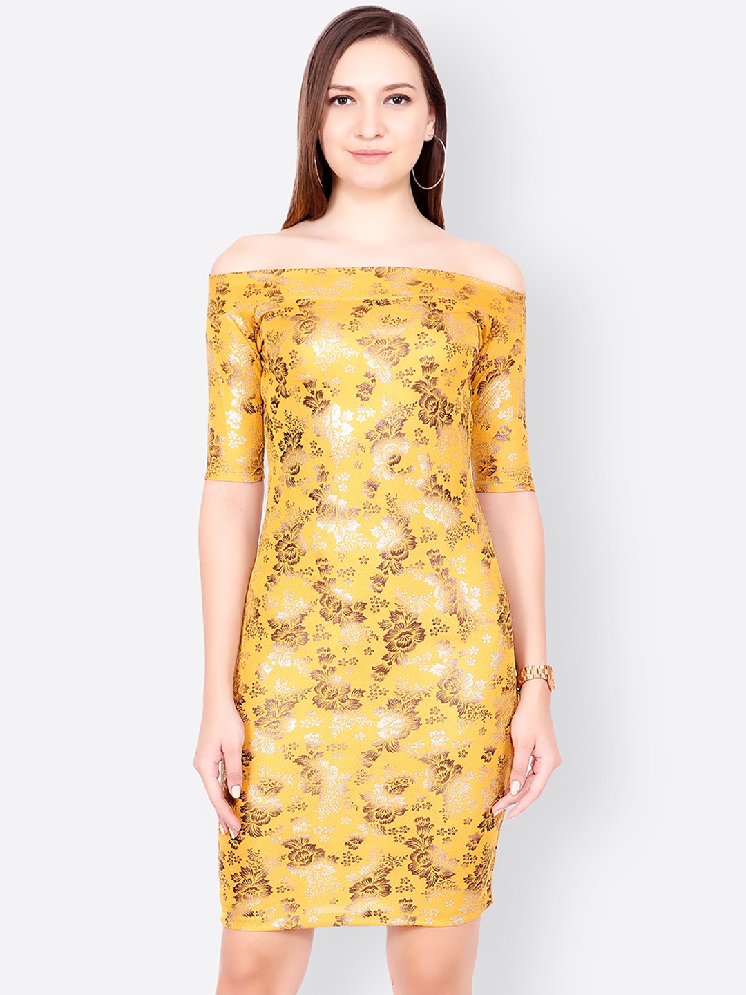 

SCORPIUS Women Yellow Printed Sheath Dress