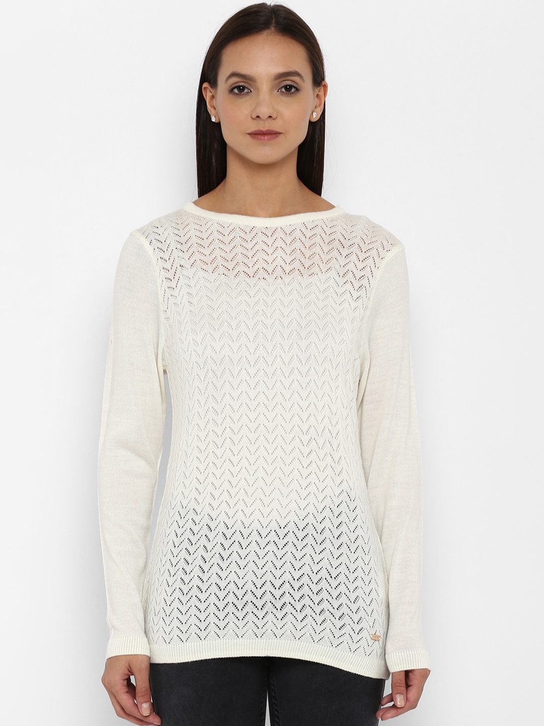 

Park Avenue Women White Self Design Pullover