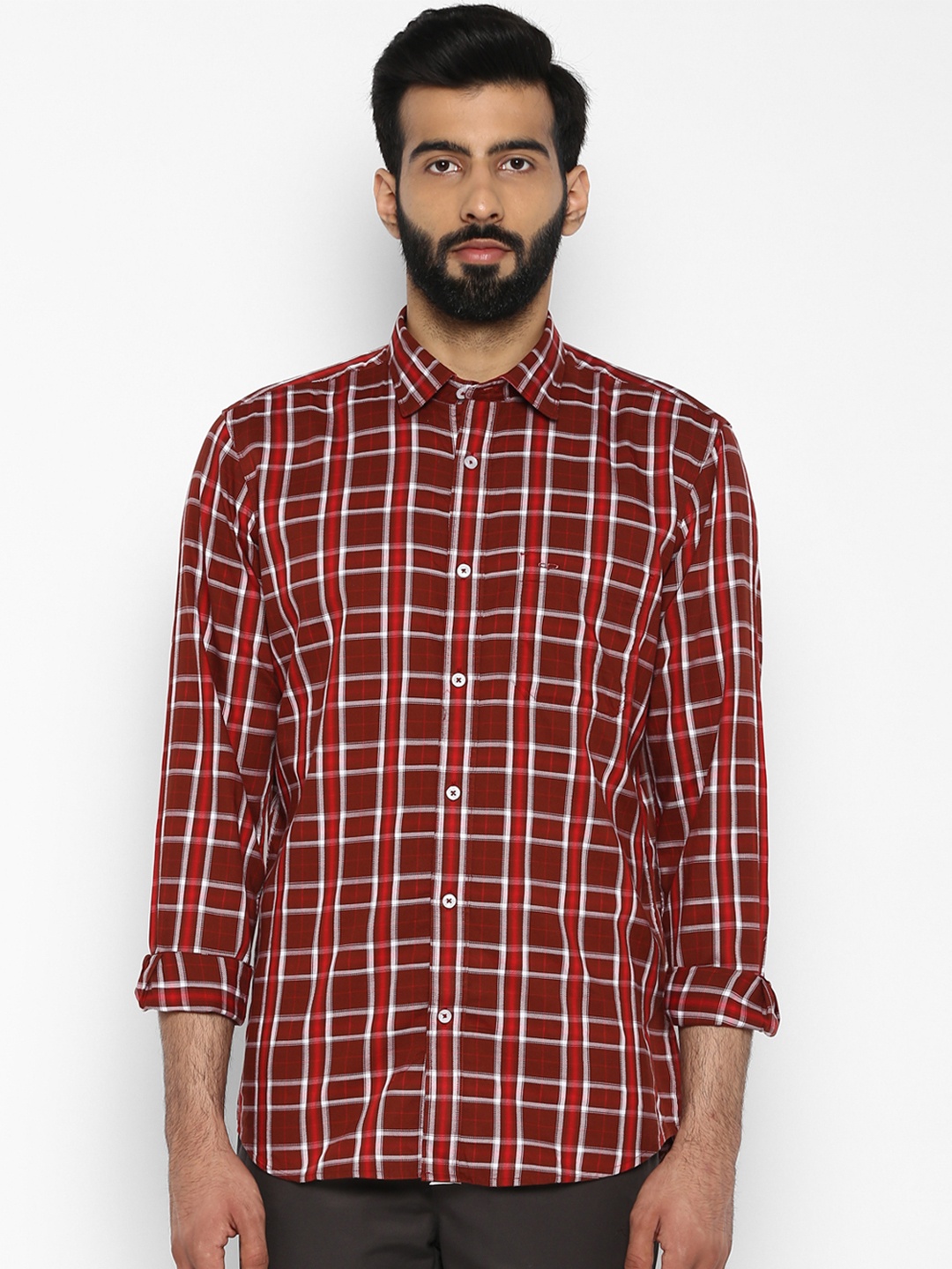 

ColorPlus Men Maroon Tailored Fit Checked Casual Shirt