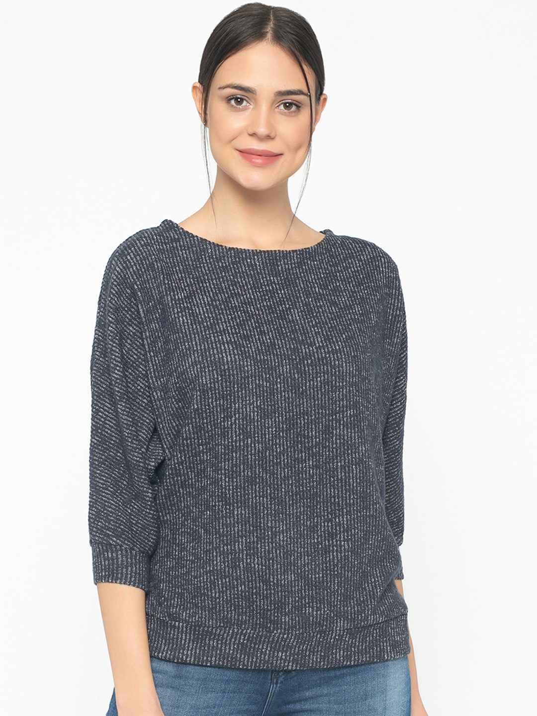 

Gipsy Women Navy Blue Solid Boxy Top