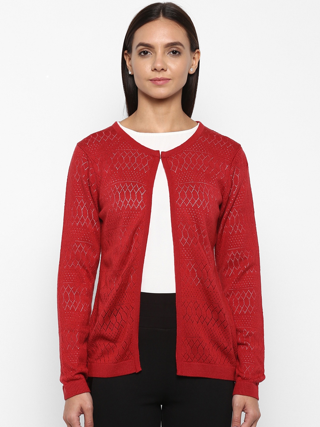 

Park Avenue Women Red Self Design Cardigan