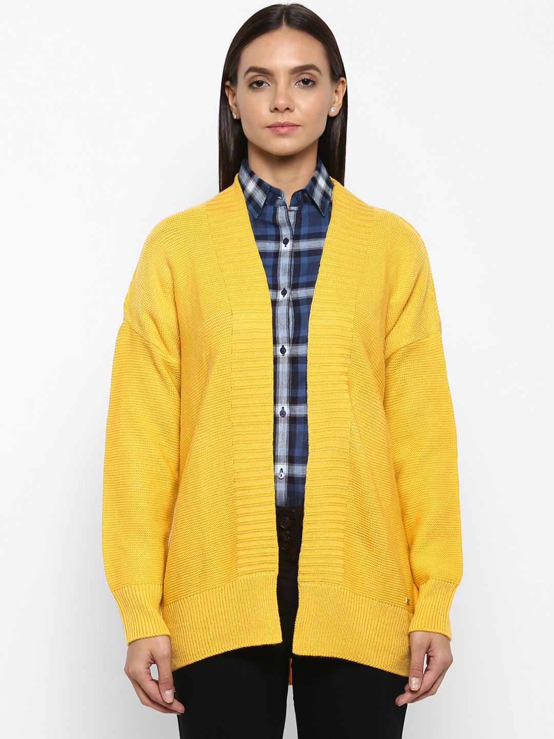 

Park Avenue Women Yellow Solid Front-Open Sweater