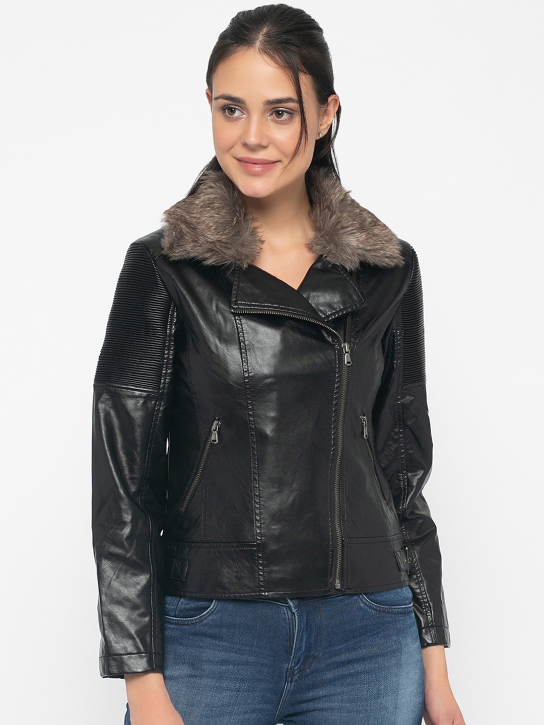 

Gipsy Women Black Solid Leather Jacket
